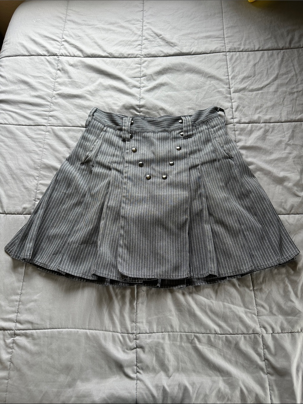 Pleated Pinstripe Mini Skirt in Gray